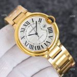 Swiss 2824 Cartier Ballon Bleu 42mm Replica Watch Yellow Gold White Roman